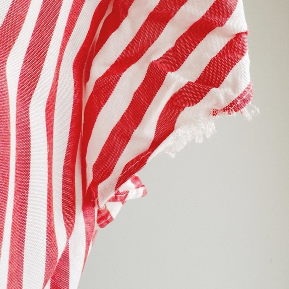 LOFT Red and White Striped Ruffle Sleeve Romper Size 2 - Picture 7 of 8